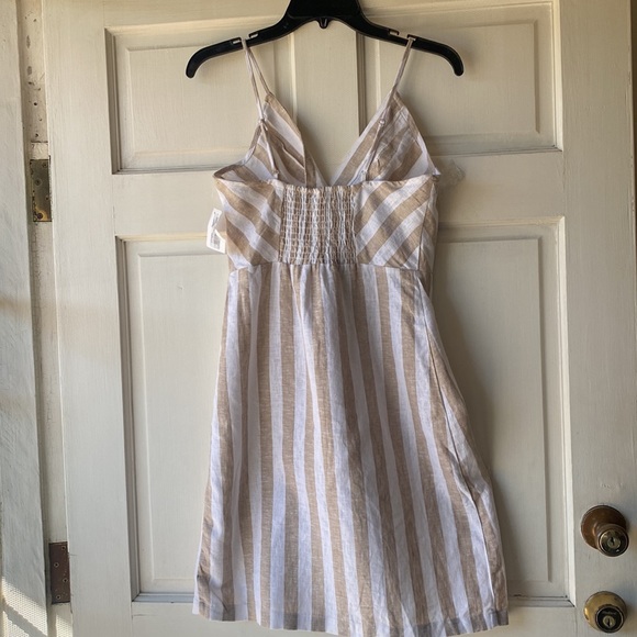 Daisies Tan White Striped Button Down Dress Size S - Picture 6 of 6
